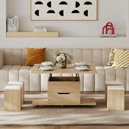 Table basse naturelle pliable à plateau relevable de 1000 mm